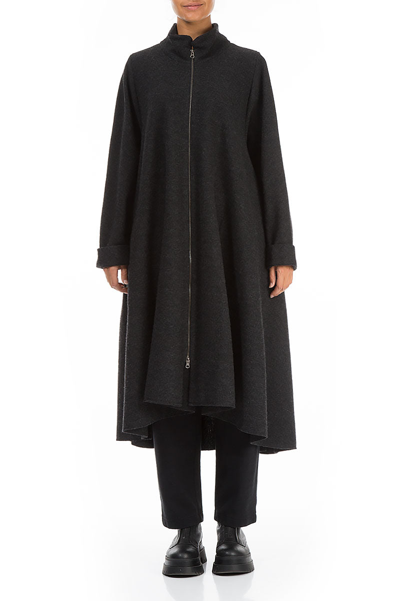 Flared Dark Grey Wool Coat 1