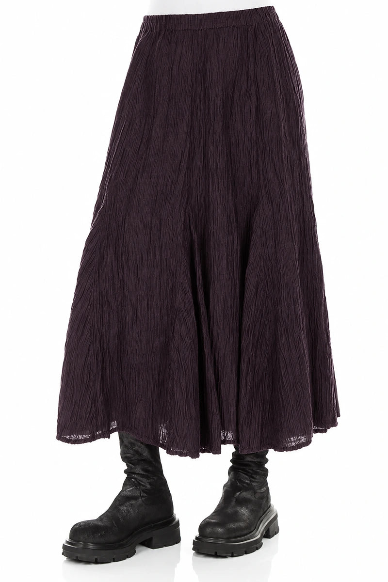 Flared Deep Plum Crinkled Silk Skirt 3