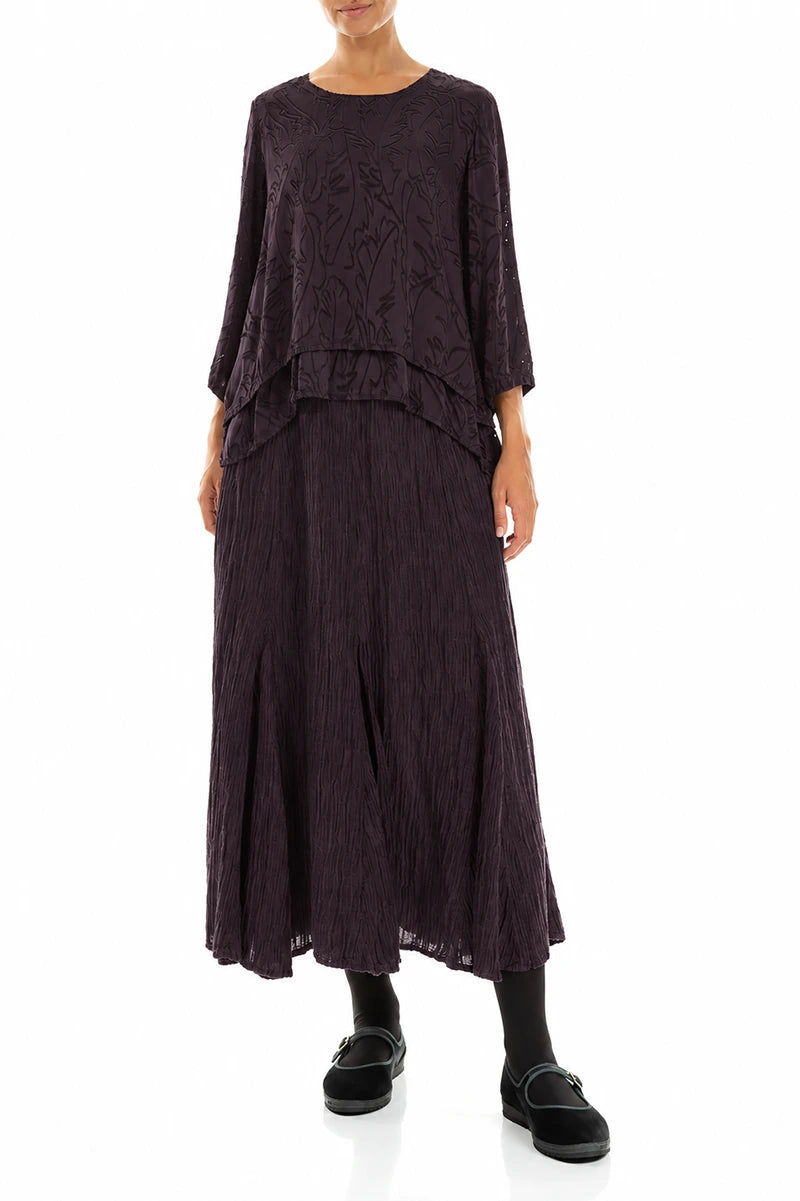 Flared Deep Plum Crinkled Silk Skirt 4
