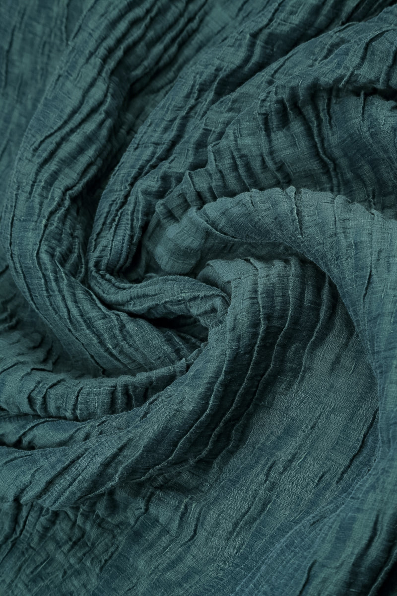 Flared Deep Turquoise Crinkled Silk Linen Dress 5