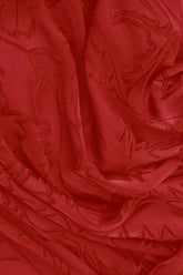 Flared Devoré Feather Cherry Red Silk Dress 5