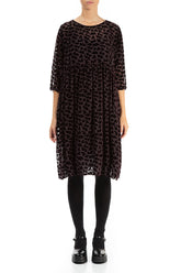 Flared Devoré Petals Maroon Silk Velvet Dress 1