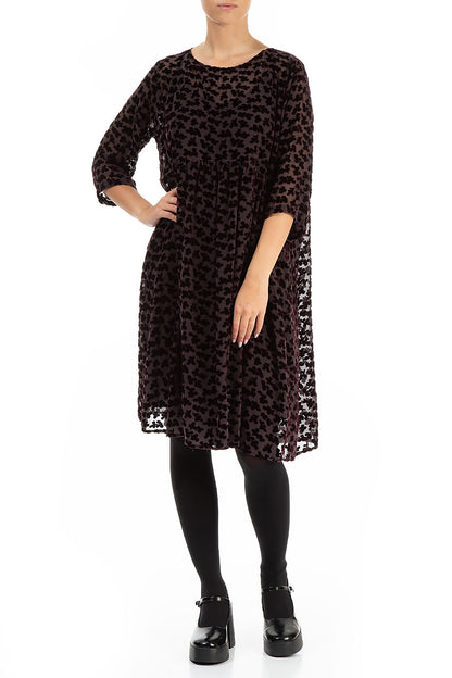 Flared Devoré Petals Maroon Silk Velvet Dress 4