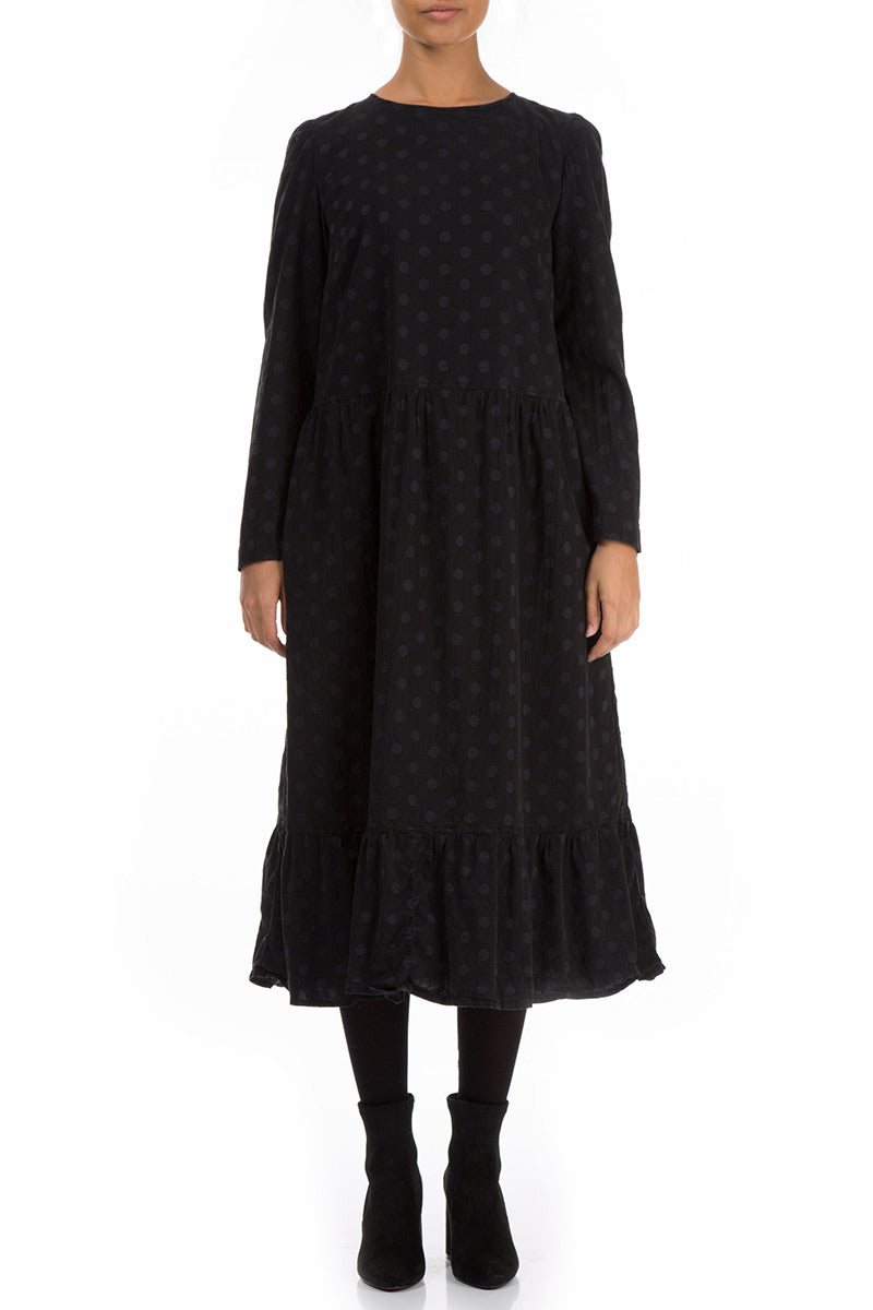 Robe évasée en soie noire à pois