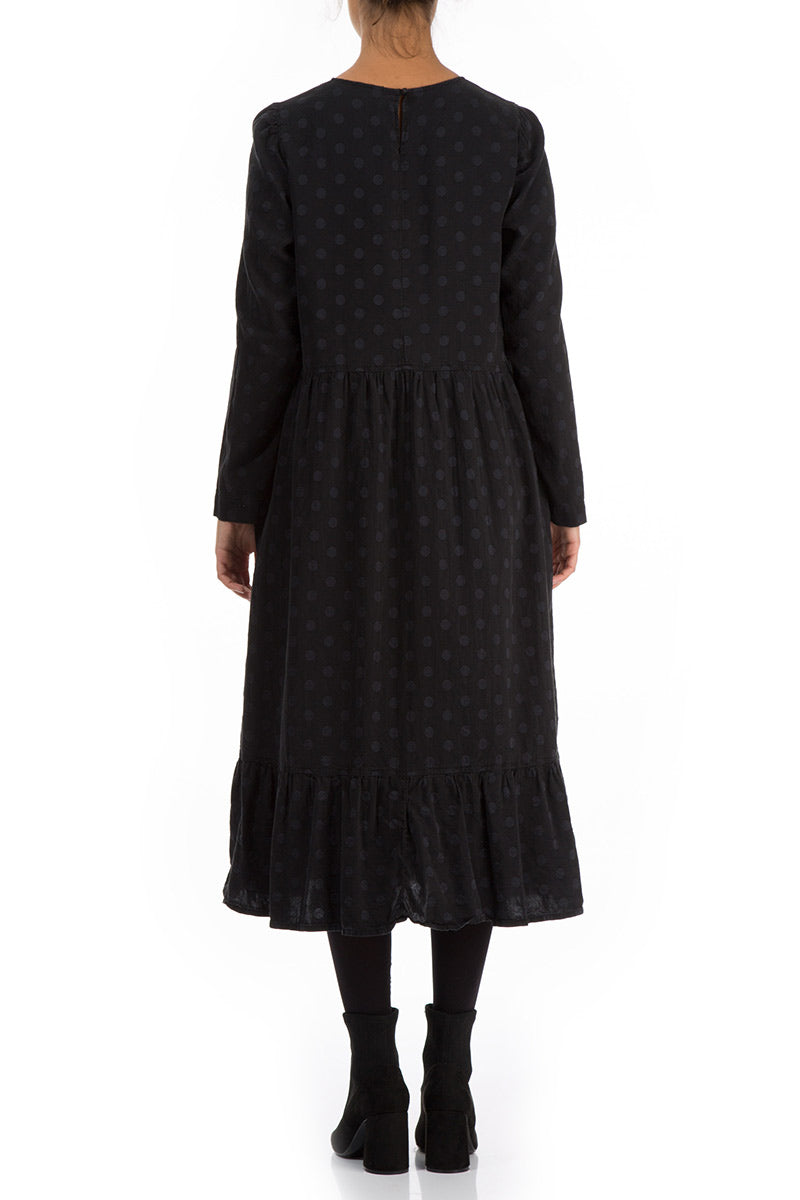 Robe évasée en soie noire à pois