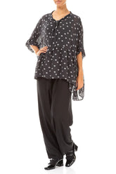 Flared Dotty Black Silver Silk Cotton Blouse 4