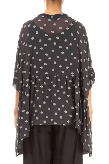 Flared Dotty Black Silver Silk Cotton Blouse 2
