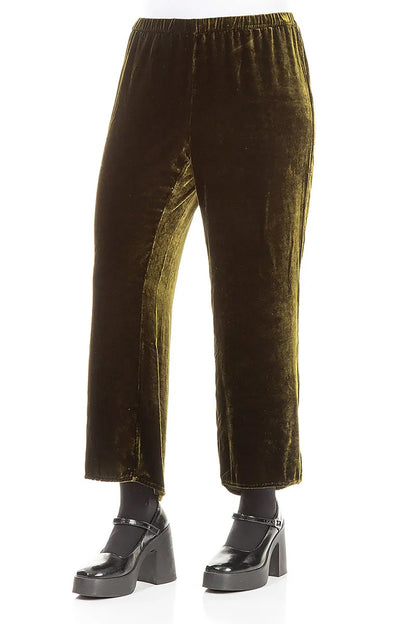 Pantalon évasé en velours de soie couleur brume de forêt