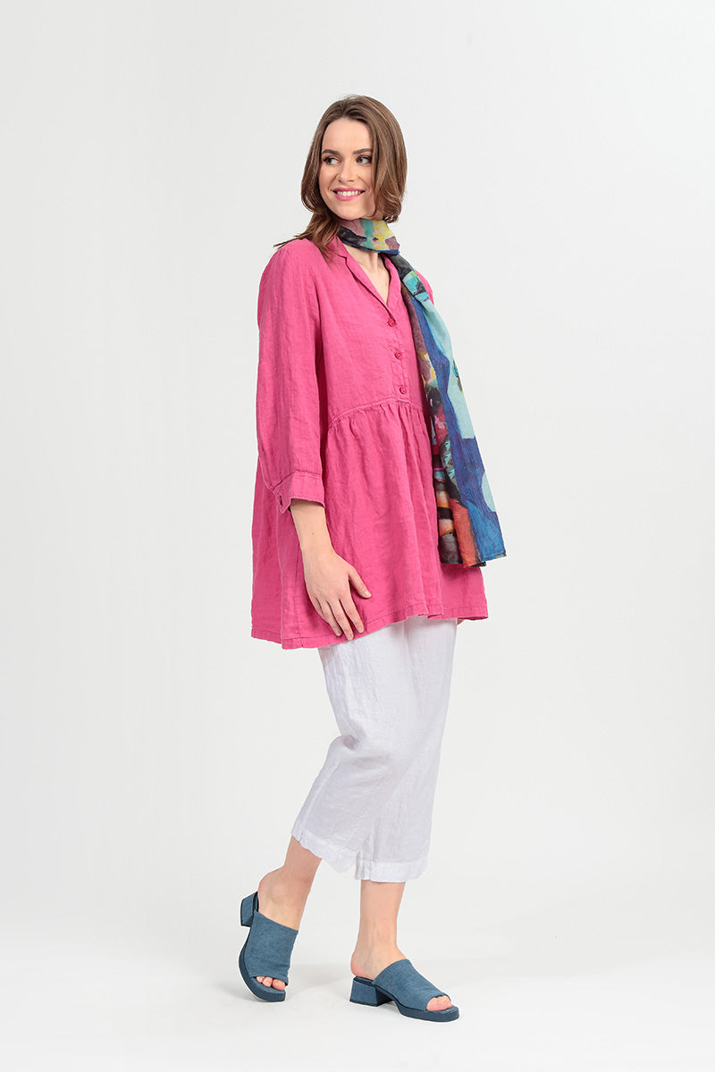 Flared Fuchsia Linen Blouse 1