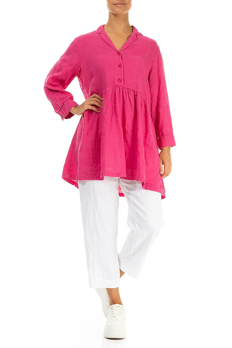 Flared Fuchsia Linen Blouse 5