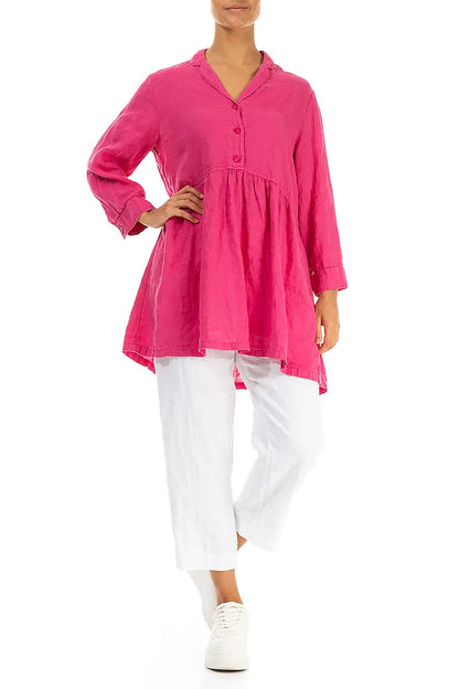 Flared Fuchsia Linen Blouse 5