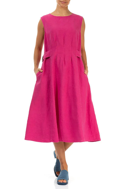 Flared Fuchsia Linen Dress 4