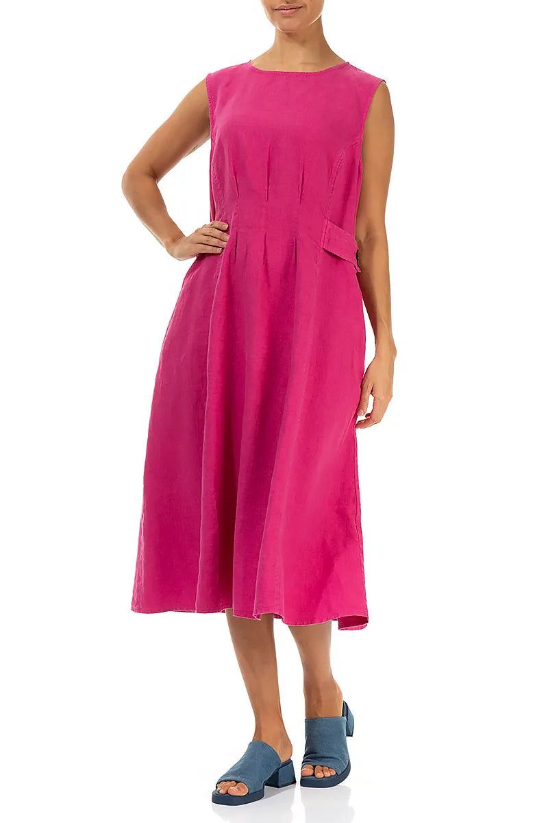 Flared Fuchsia Linen Dress 3