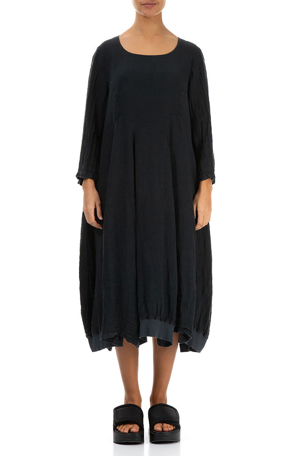 Flared Balloon Graphite Crêpe Linen Dress 1