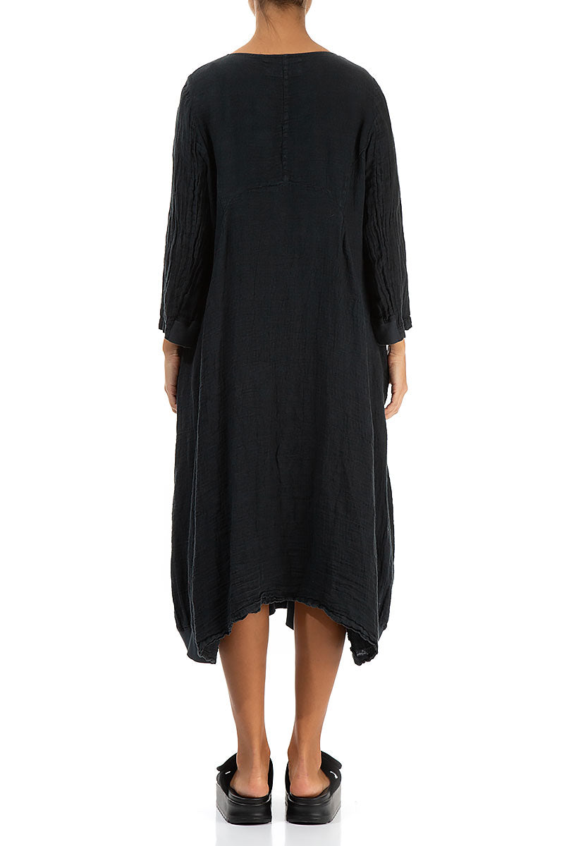 Flared Graphite Crêpe Linen Dress 2