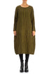 Flared Khaki Checkered Linen Cotton Dress 1