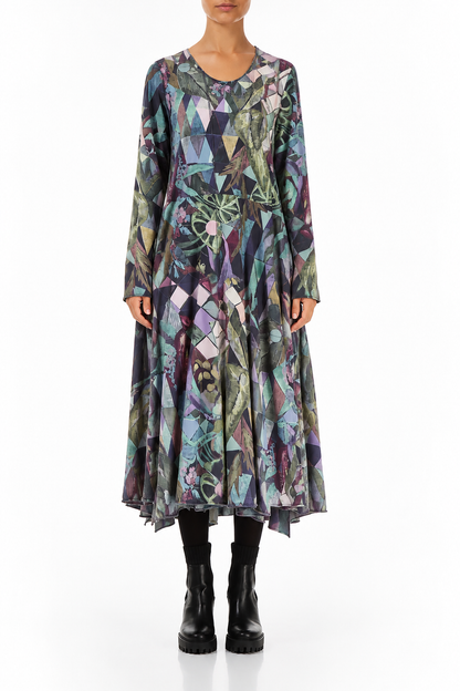 Ausgestelltes Maxikleid aus Baumwolle mit Kunstmosaik