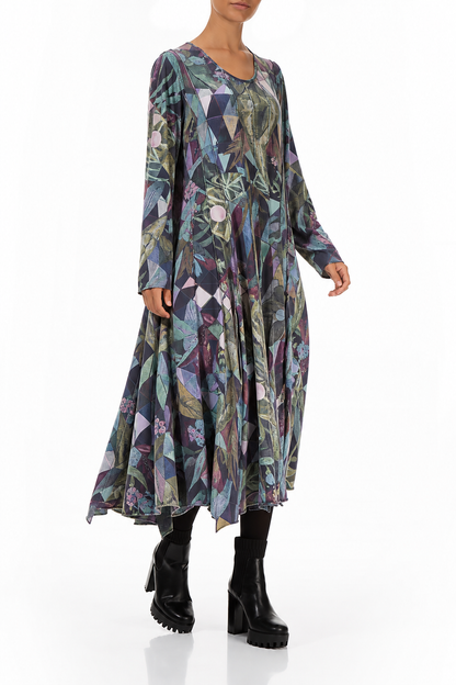 Ausgestelltes Maxikleid aus Baumwolle mit Kunstmosaik
