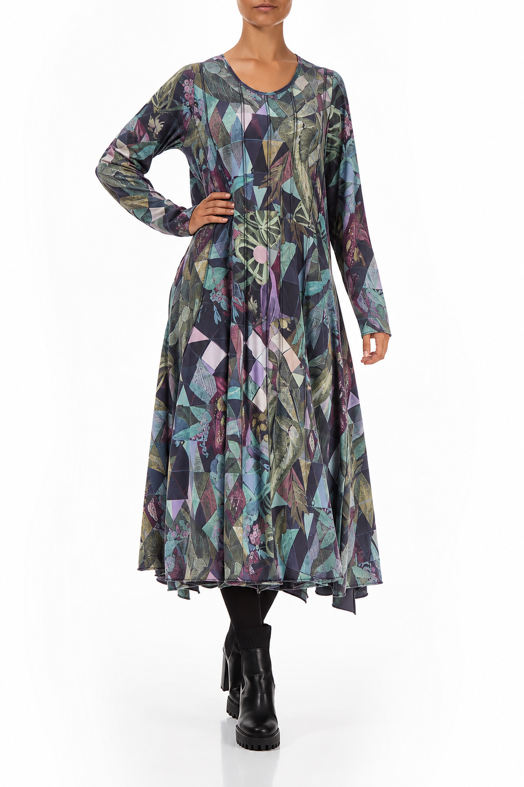 Ausgestelltes Maxikleid aus Baumwolle mit Kunstmosaik
