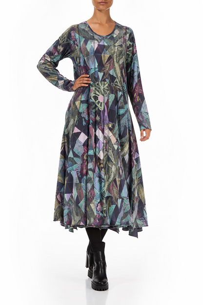 Ausgestelltes Maxikleid aus Baumwolle mit Kunstmosaik