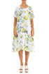 Flared Midi Lime Rose Linen Dress 1