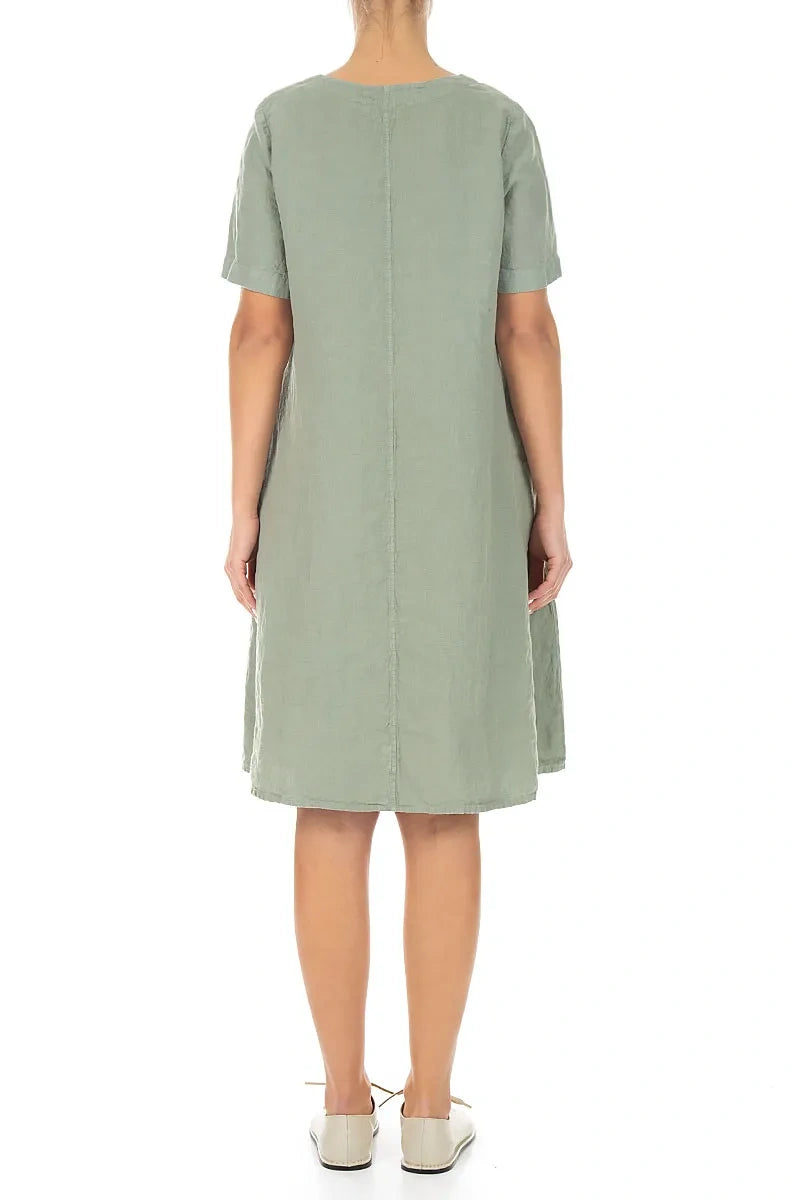 Flared Midi Sage Linen Dress 2