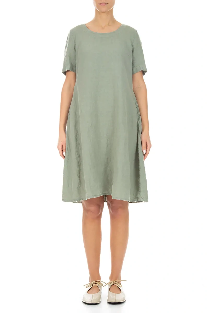 Flared Midi Sage Linen Dress 1