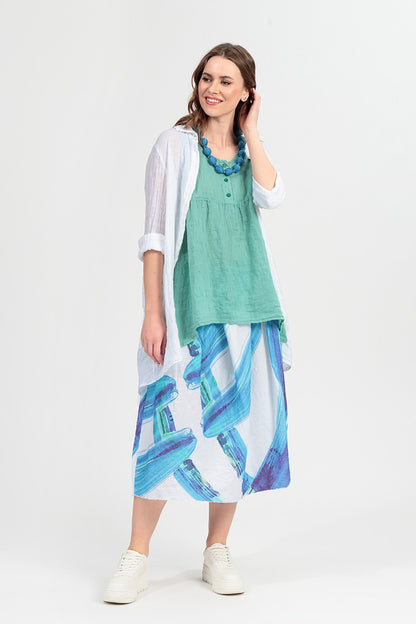 Flared Mint Gauze Linen Top