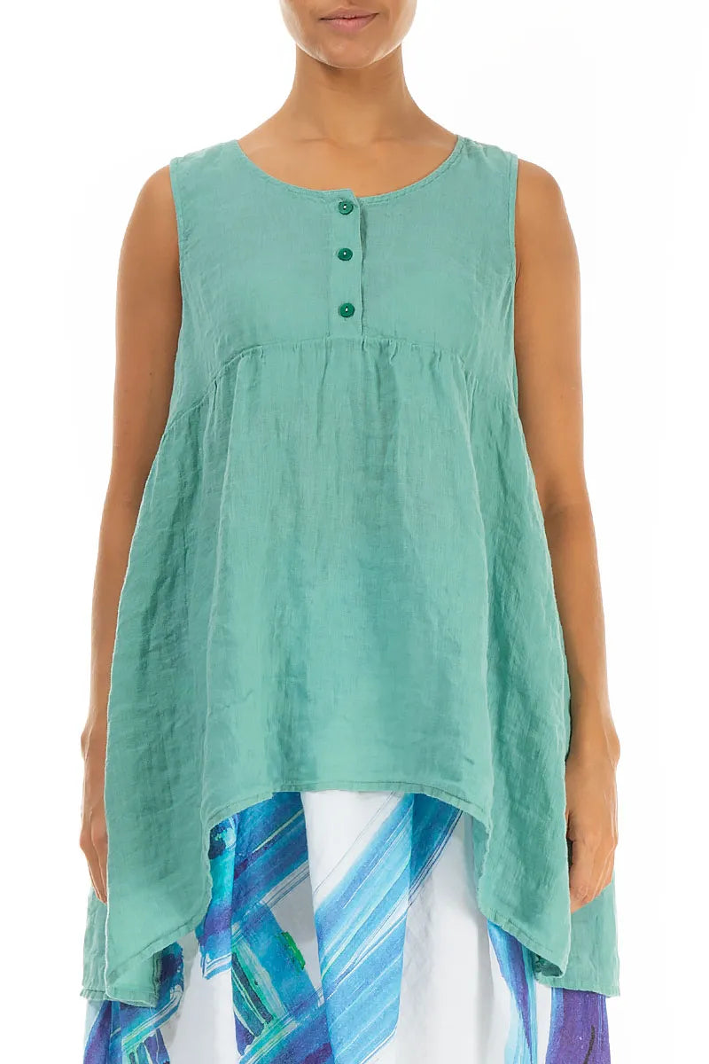 Flared Mint Gauze Linen Top
