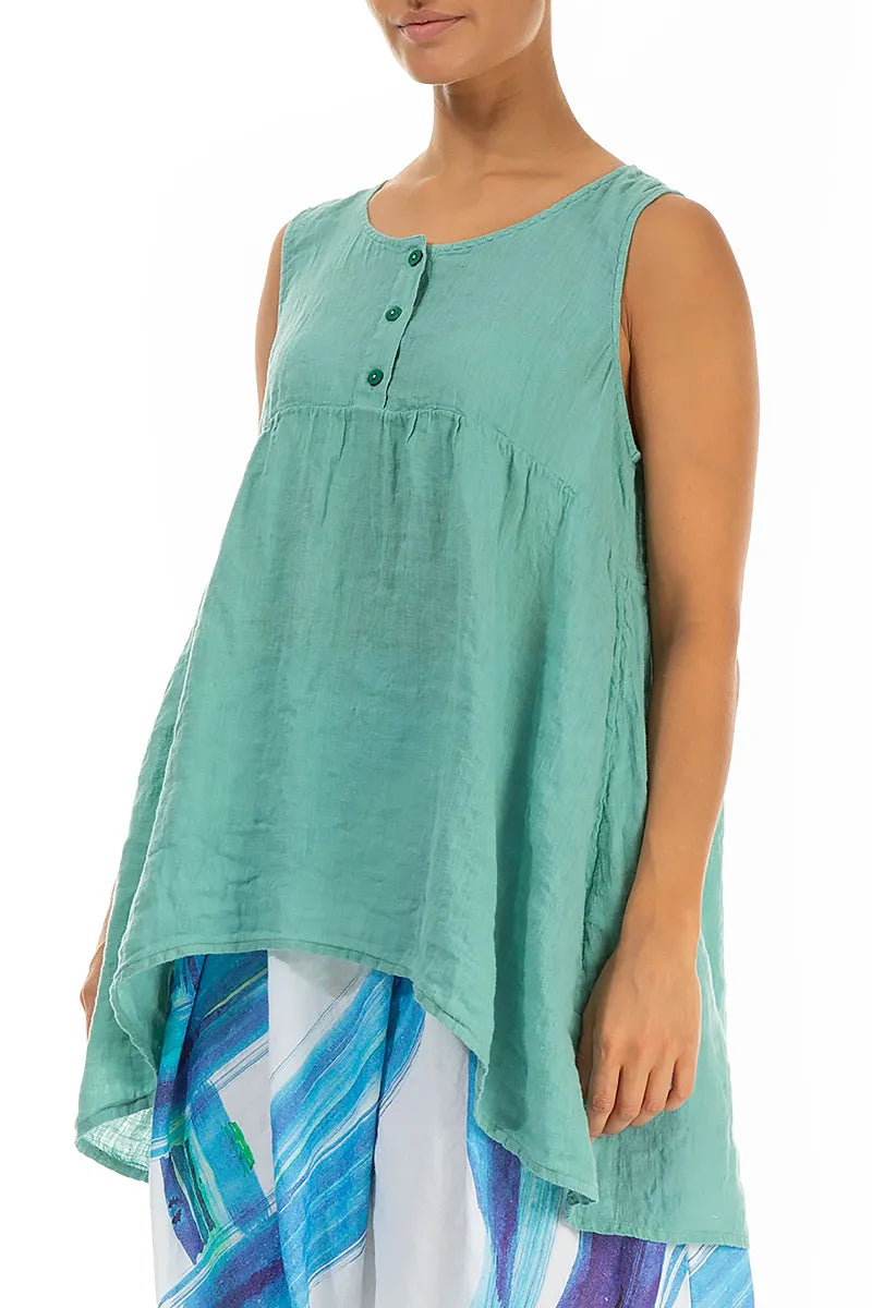 Flared Mint Gauze Linen Top