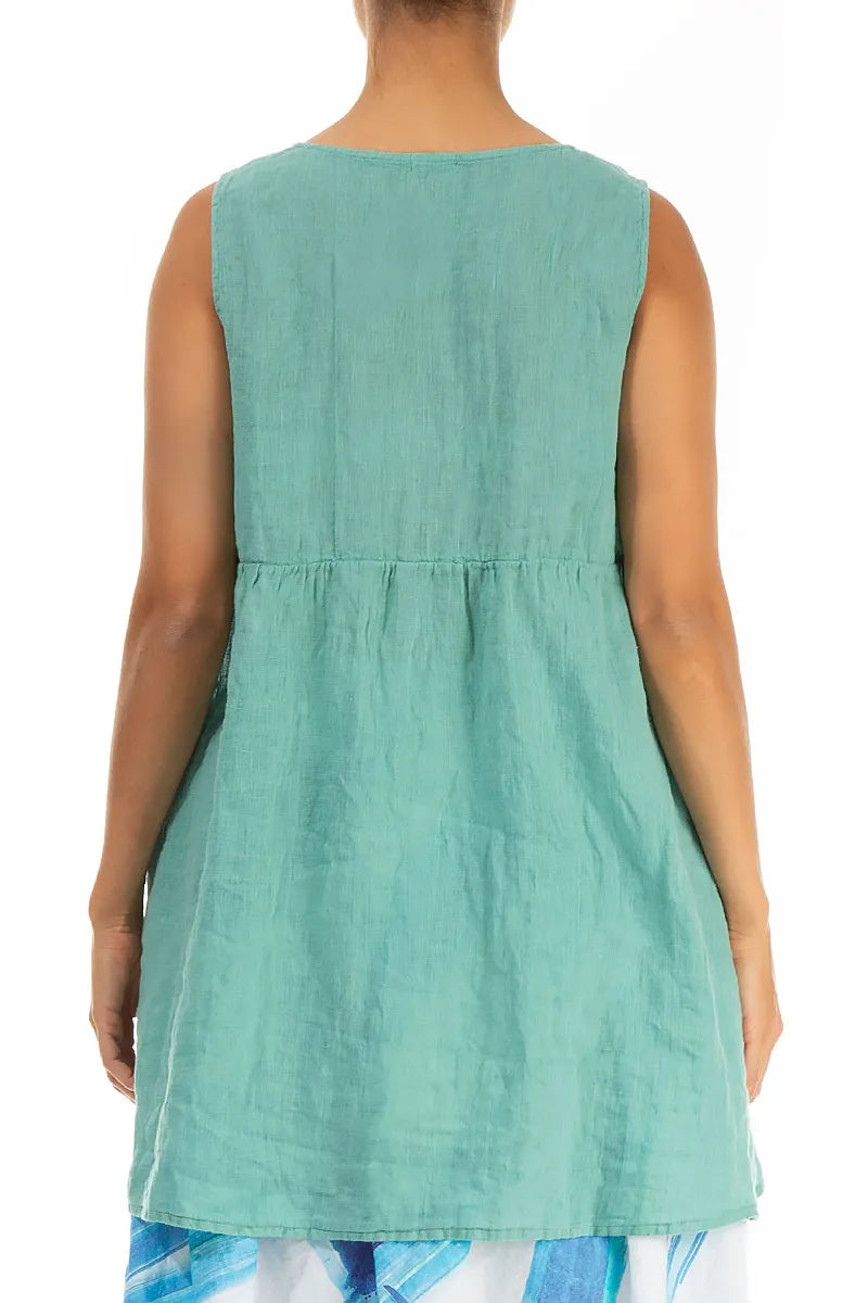Flared Mint Gauze Linen Top