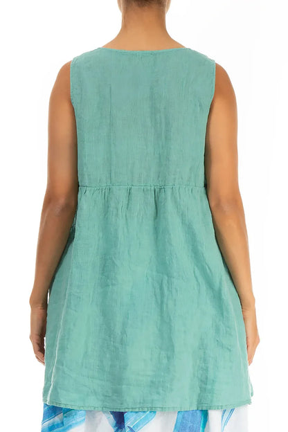Flared Mint Gauze Linen Top