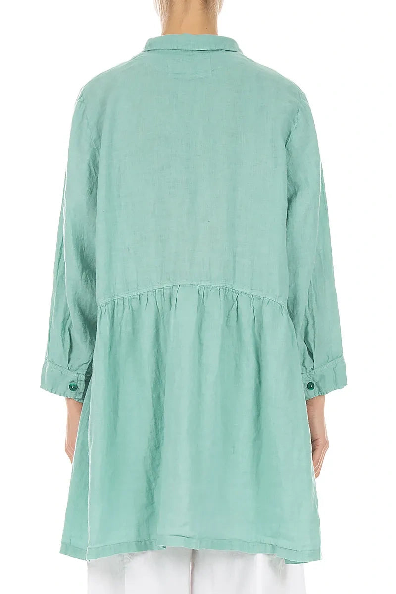 Flared Mint Linen Blouse 2