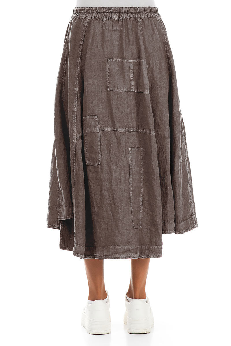 Flared Off-Dye Truffle Linen Skirt 2