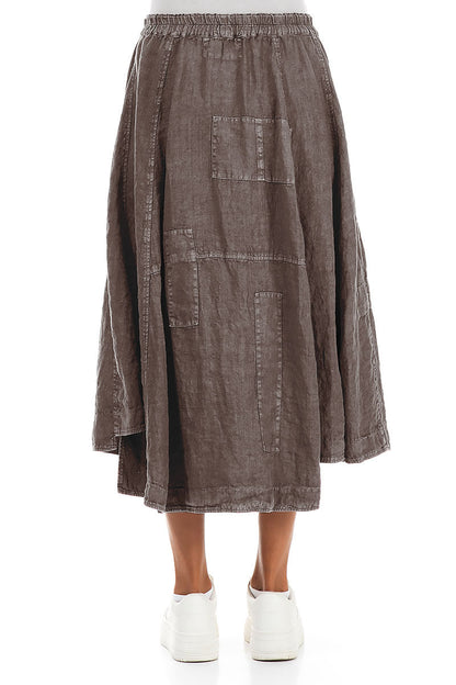 Flared Off-Dye Truffle Linen Skirt 2