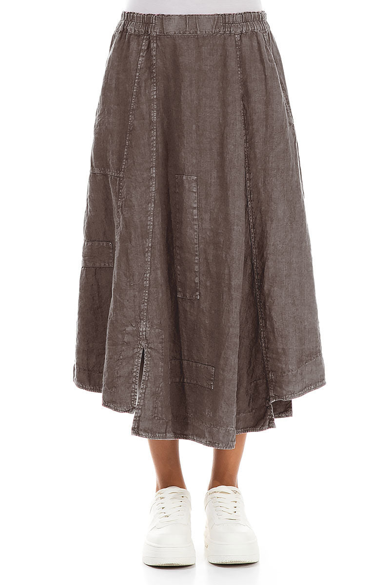 Flared Off-Dye Truffle Linen Skirt 1