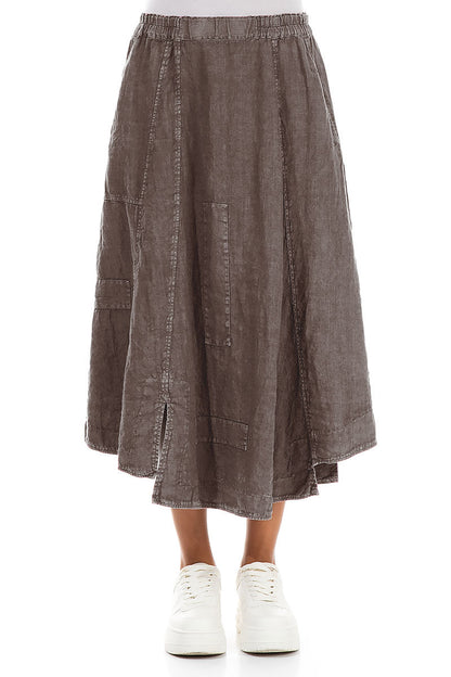 Flared Off-Dye Truffle Linen Skirt 1