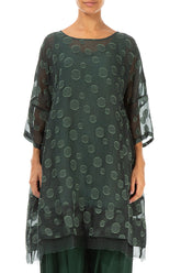 Flared Pine Green Bubbles Silk Tunic 1