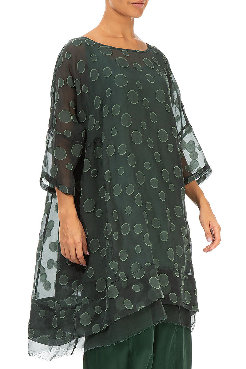 Flared Pine Green Bubbles Silk Tunic 3