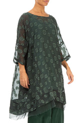 Flared Pine Green Bubbles Silk Tunic 3
