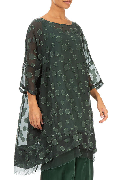 Flared Pine Green Bubbles Silk Tunic 3