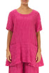 Flared Pockets Crinkled Fuchsia Silk Linen Blouse 1