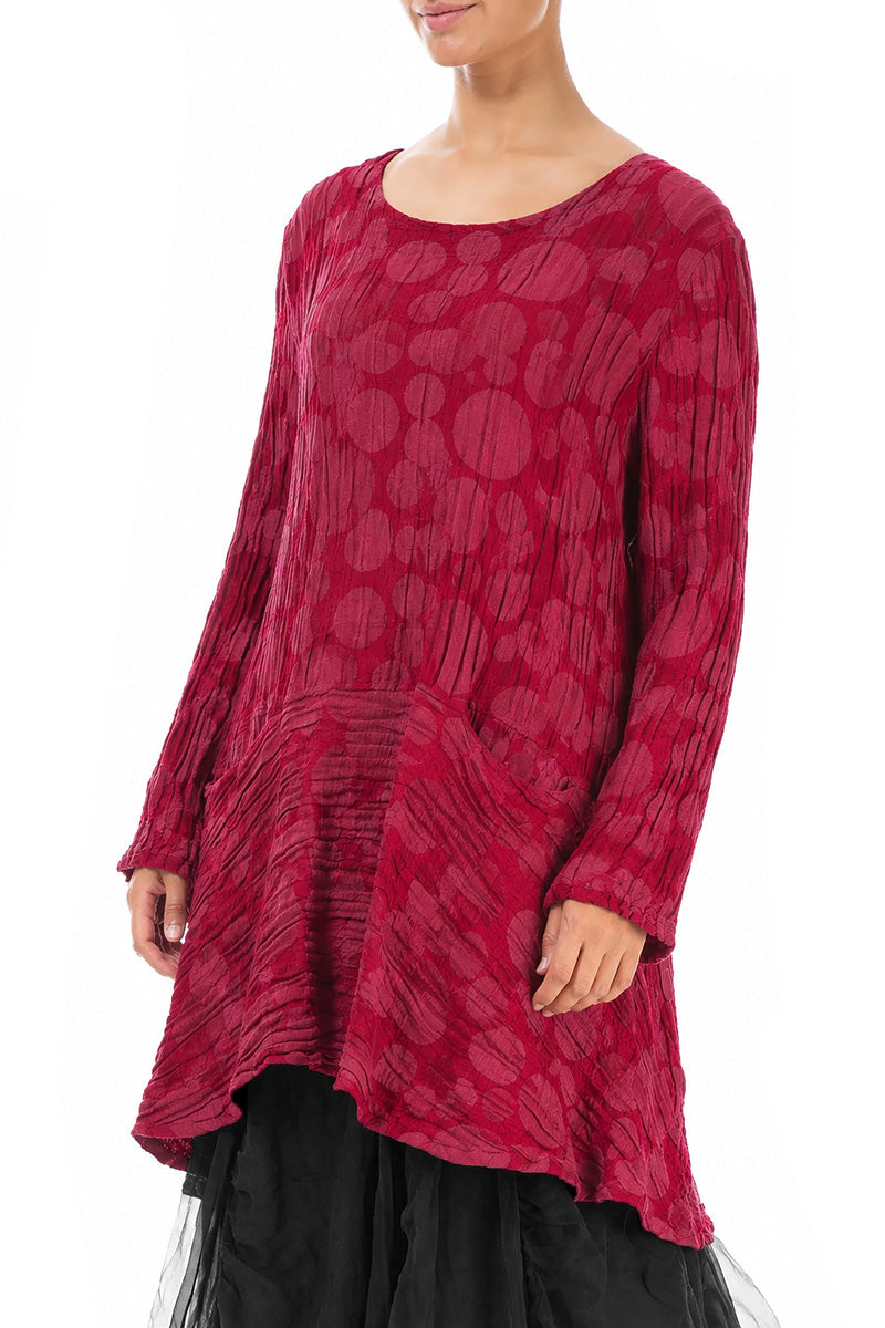 Flared Pockets Crinkled Ruby Circle Silk Linen Tunic 3