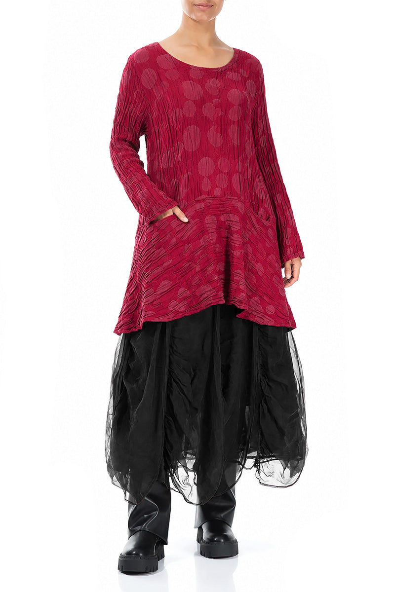 Flared Pockets Crinkled Ruby Circle Silk Linen Tunic 4
