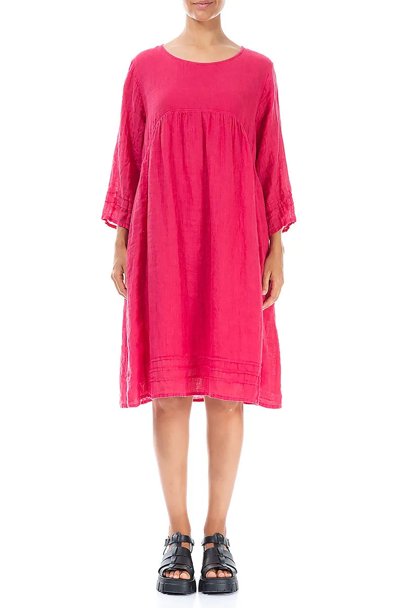 Flared Raspberry Gauze Linen Dress 1