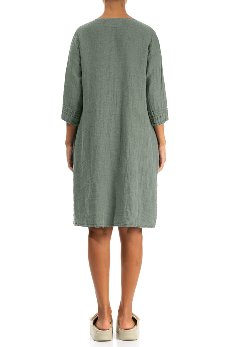 Flared Sage Crêpe Linen Dress 2