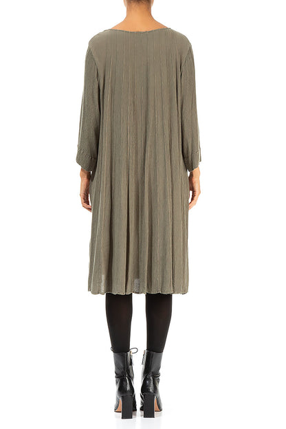 Flared Seams Sage Silk Viscose Dress 2