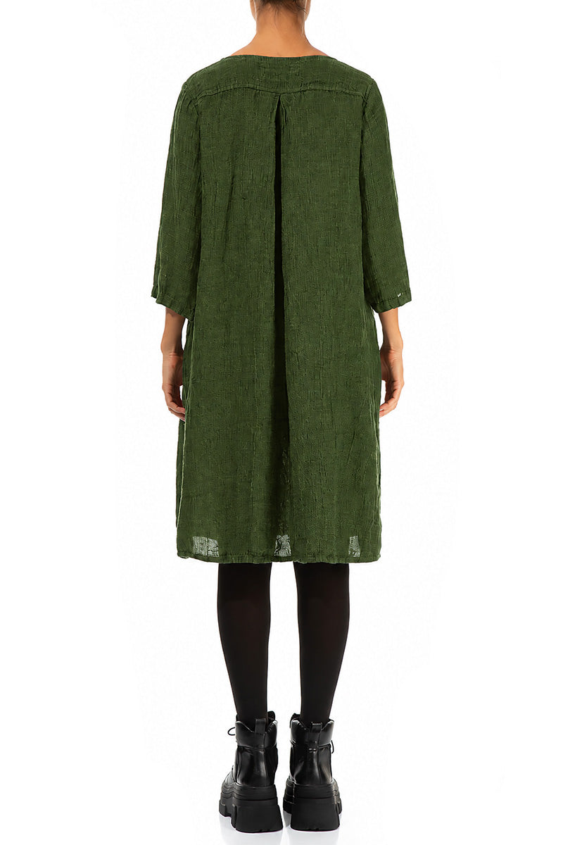 Flared Shamrock Green Mélange Linen Midi Dress 2