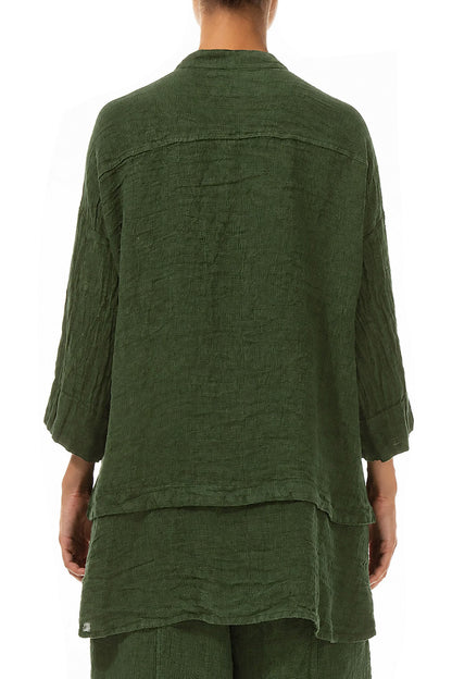Flared Shamrock Green Mélange Linen Shirt 2