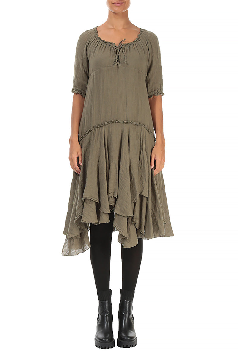 Flared Silver Sage Gauze Linen Dress 1